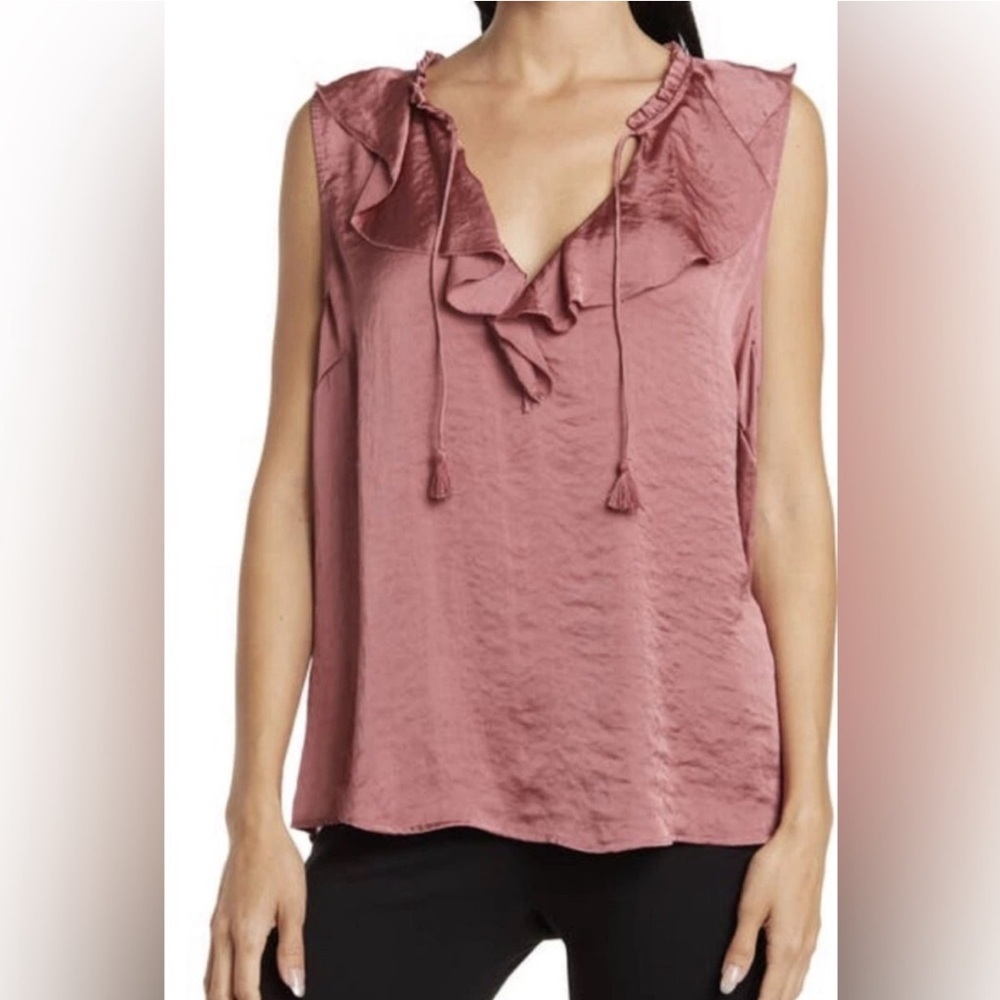 Paige Alma Deco Satin Ruffle Blouse Rose NWT Size S